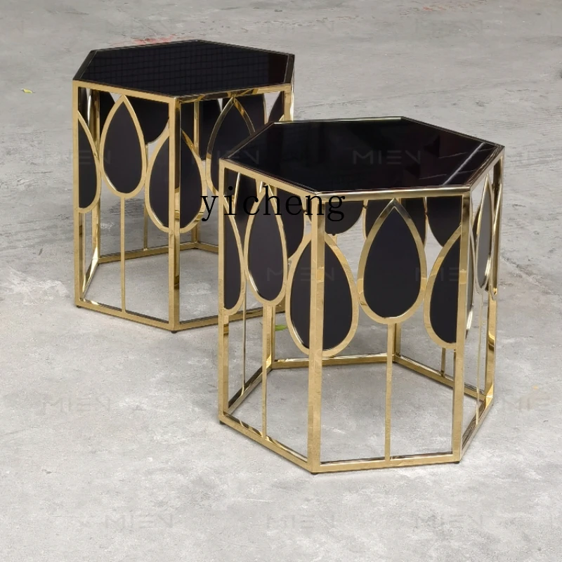 

XL Hexagonal Light Luxury Coffee Table Metal Side Table Leaves Corner Conference Table