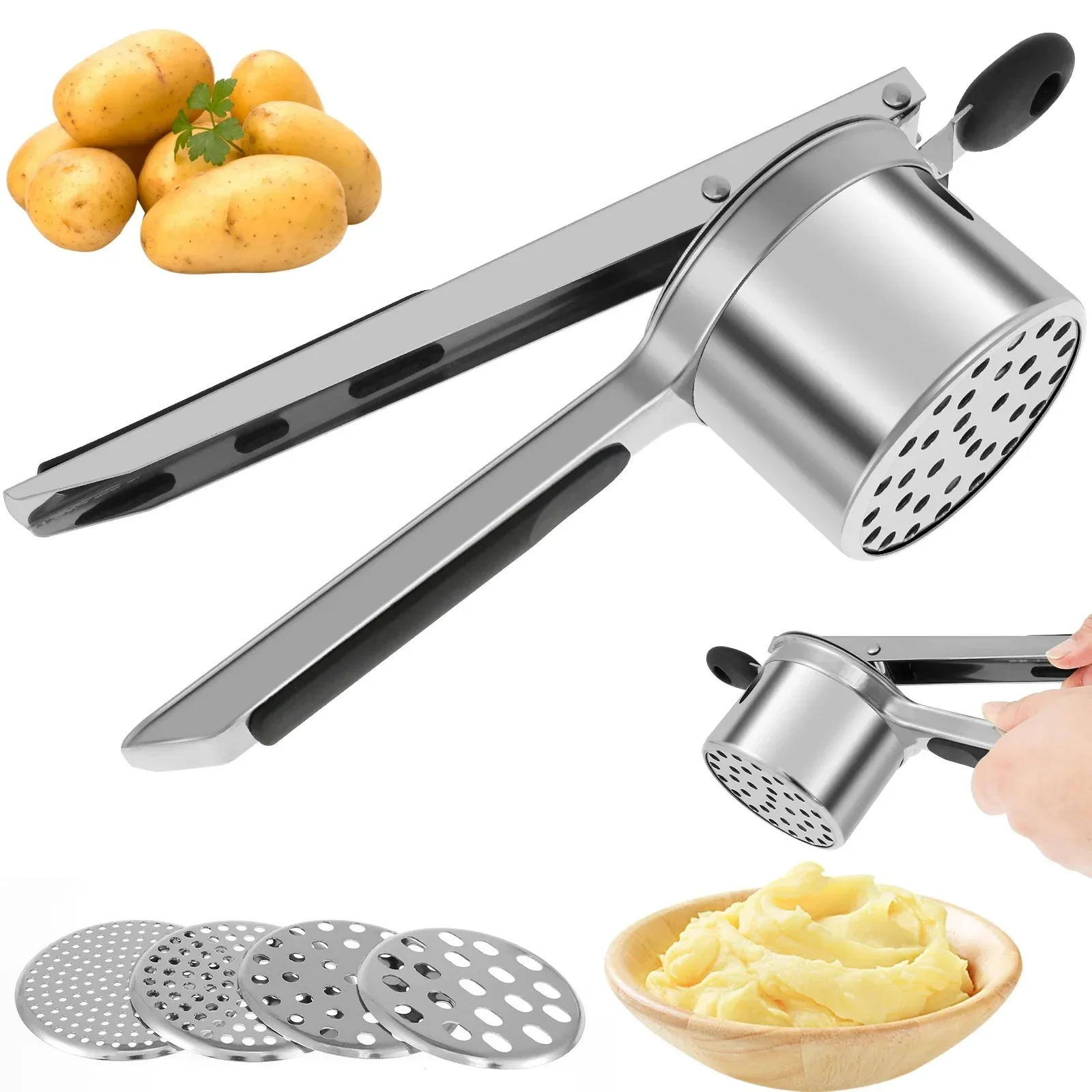 Stainless Steel Potato Ricer Manual Potato Masher With 4 Interchangeable Discs Fruit Juicer Lemon Squeezer Crusher Kitchen Gadge
