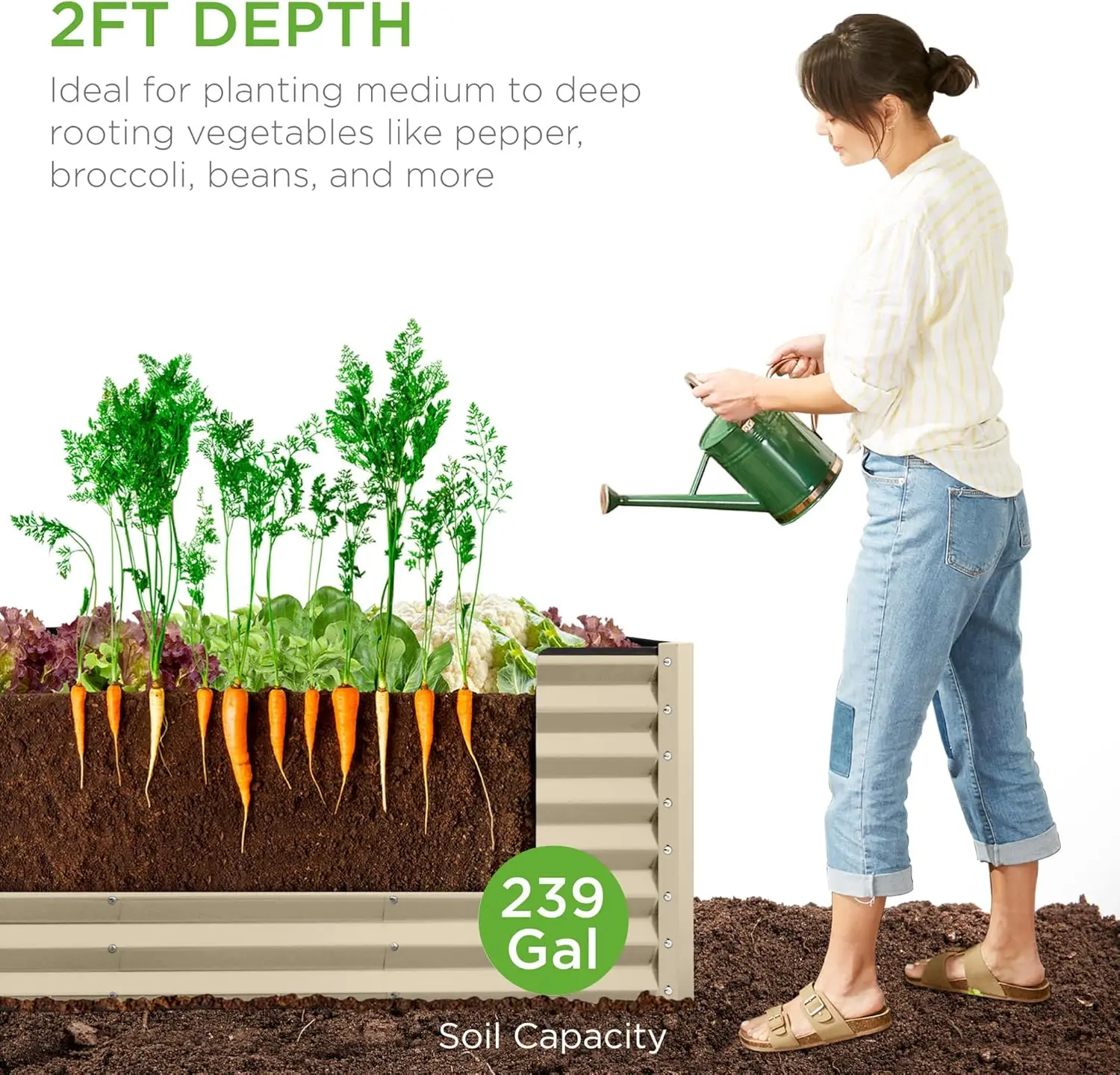 سرير حديقة مرتفع معدني خارجي مقاس 8 × 2 × 2 قدم، صندوق زراعة مستطيل للجذور العميقة للخضروات والزهور والأعشاب والعصارة مع 239 #2