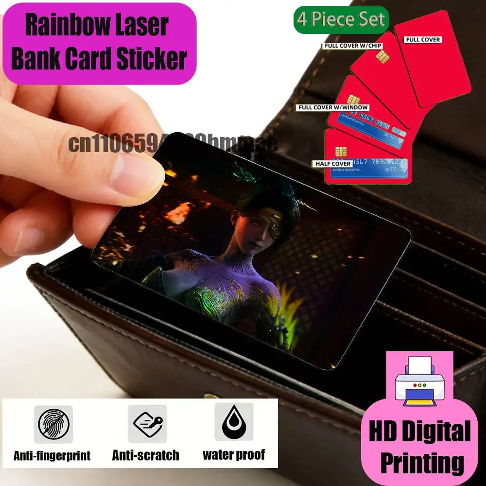 

For ID Access Card Cover Skin Rainbow Color Laser Stickers Film W-Wuchang Fallen Feathers Credit Bank Sticker