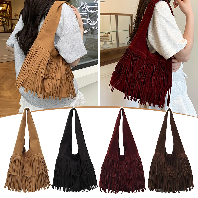 

Suede Tote Bag for Women Faux Leather Shoulder Bag with Tassel, Large Capacity, Luxury Casual Purse, Trendy Outdoor