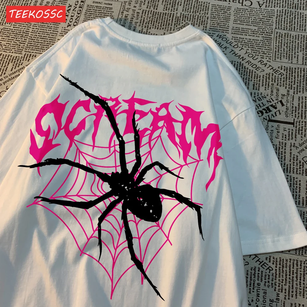 Casual Cotton Women\'S T-Shirts Scream Spiders Cobwebs Printing Tops Oversize O-Neck Soft Short Sleeve Fashion Female Clothes