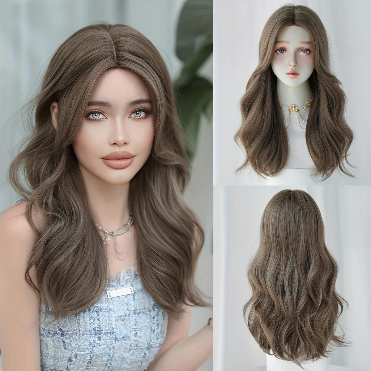 

1 парик из синтетического волокна, подходит для женщин - волнистая форма, подходит для повседневного ношения.