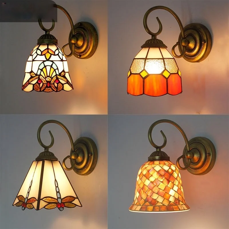 

Turkish Style Mediterranean Sea Bracket Light Stained Glass Rustic Sconces Bedroom Aisle Bathroom Mirror Front Wall Lamp