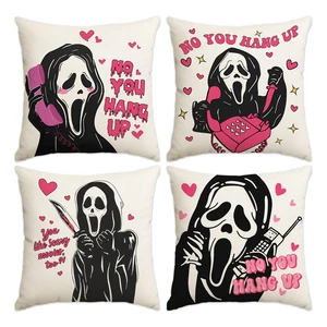 1PC/4PCSハロウィーン枕カバー、ホラー電話面白いゴーストスカル枕カバー、リビングルームの装飾ソファクッションカバー 8つのベストセールスハロウィーン枕カバー-2