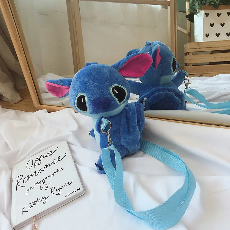 New Disney Plush Diagonal Bag 22cm Cartoon Stitch Plush Toy Doll Bag Girls Leisure Portable Shoulder Bag Birthday Christmas Gift