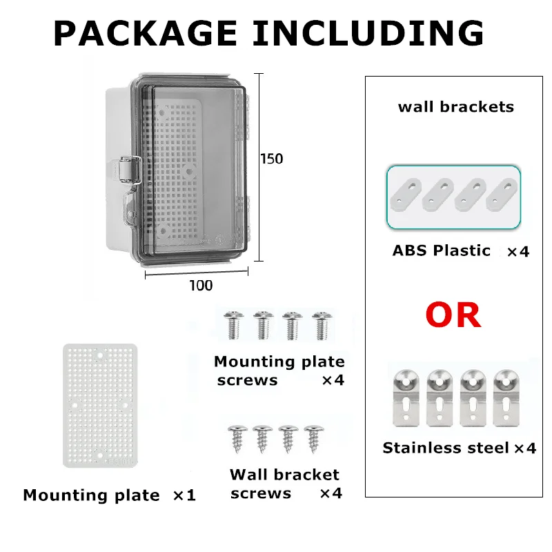 150×100×90mm Insulating ABS Plastic Box For Electronic Circuit Distribution Boards With Transparent Cover Mounting Plate