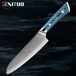 XITUO 7Inch Japanese Chef Knife Ultra Sharp Damascus High Carbon Steel VG10 Kitchen Knife Professional Vegetables Santoku Knives