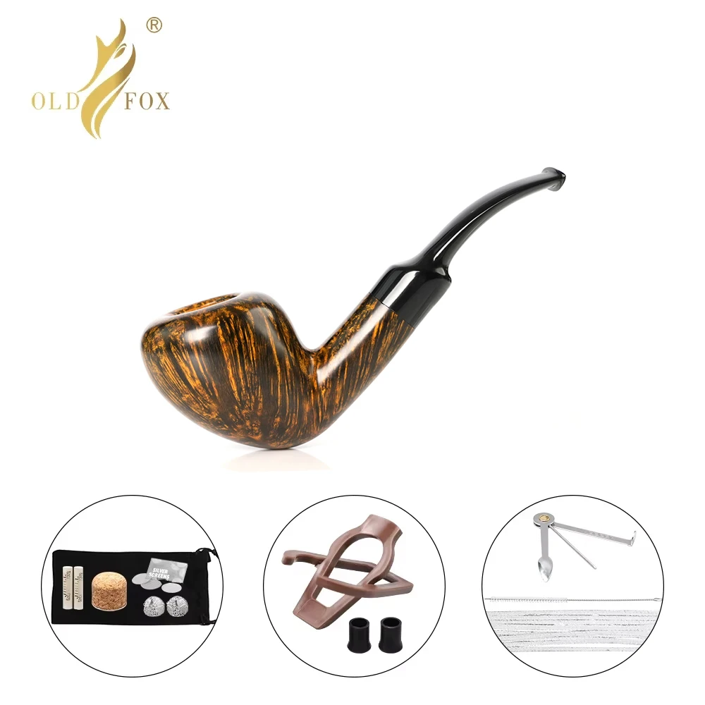 OLD FOX Briarwood Tobacco Pipe Hand-carved Acorn Pipe Father's Day Gift 3mm Filter Warm Snuff Pipe With Cleaning Accessories