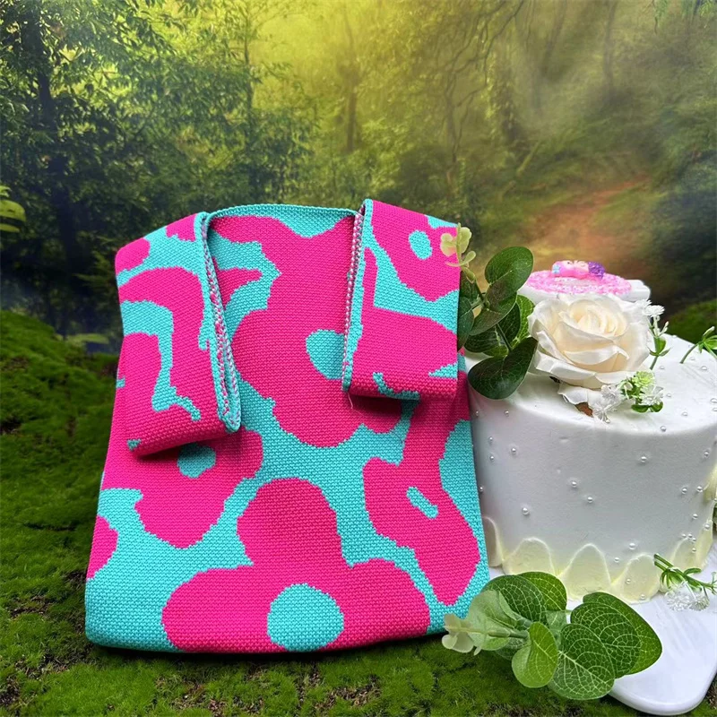 Knitted Small Tote Bag, Rose Red Flower Design Crochet Bag, Outdoor Handbag Storage Bag For Women Work Travel Phone Purse Snack image 6