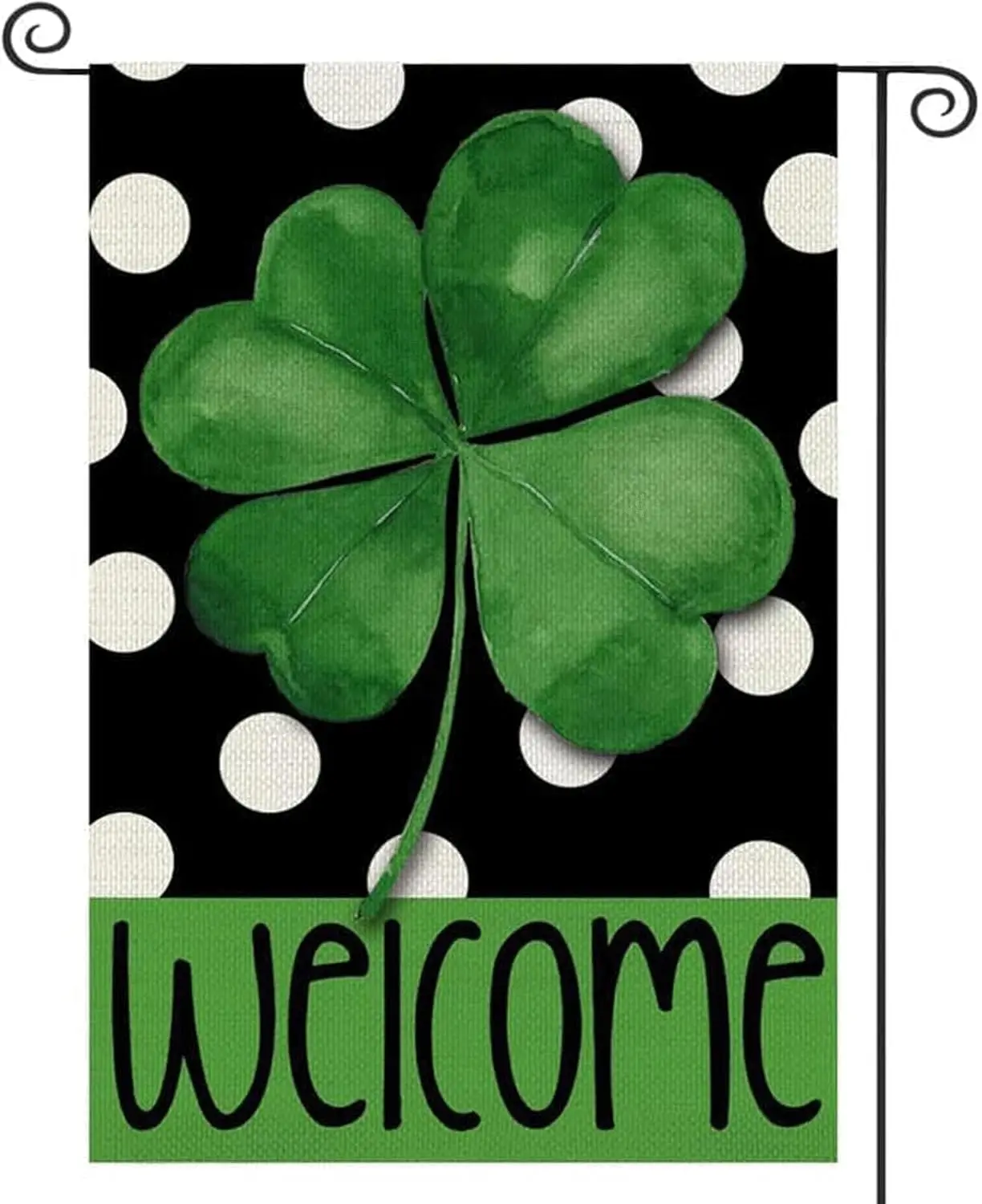 St Patrick's Day Shamrock Garden Flag, Double Sided Green Clover, Small Burlap Welcome, Polka Dots Holiday Yard Flag 12x YYD EEZ
