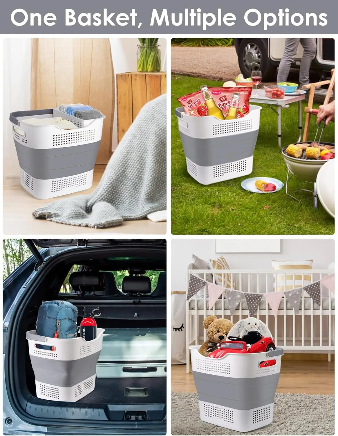 Collapsible-Plastic-Laundry-Baskets, Pop Up Laundry hamper/Storage Container, Foldable Laundry Basket with Handles, Space Saver,