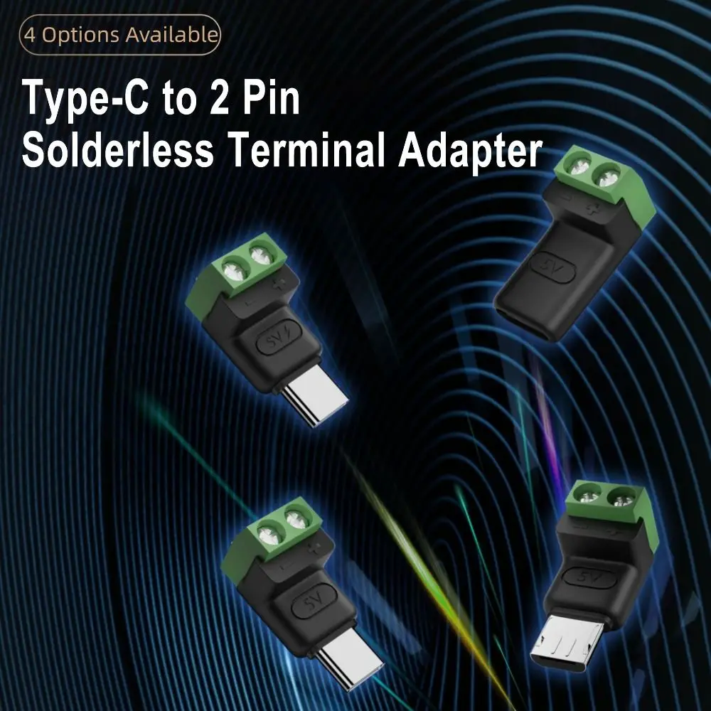 Solderless Plug USB C to 2Pin Terminal Adapter Type-C to 2 Pin Screw Crimp Terminal Block Cannot Data Transfer