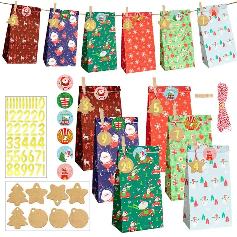 

Christmas Candy Bags Treat Bags Kraft Paper Christmas Sacks For Presents Party Favor Bags Christmas Decoration Bag 24PCS