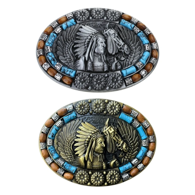 Creatively Relief Indian&Horse Buckle Belt DIY Components Western Rock Metal Belt Buckle for Adult Unisex