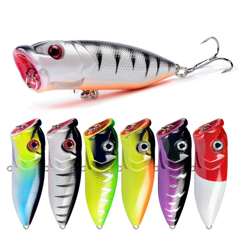 Hot 1pcs Fishing Lures 6.5cm/12g Topwater Popper Bait 6 Color Hard Bait Artificial Wobblers Plastic Fishing Tackle with 6# Hooks