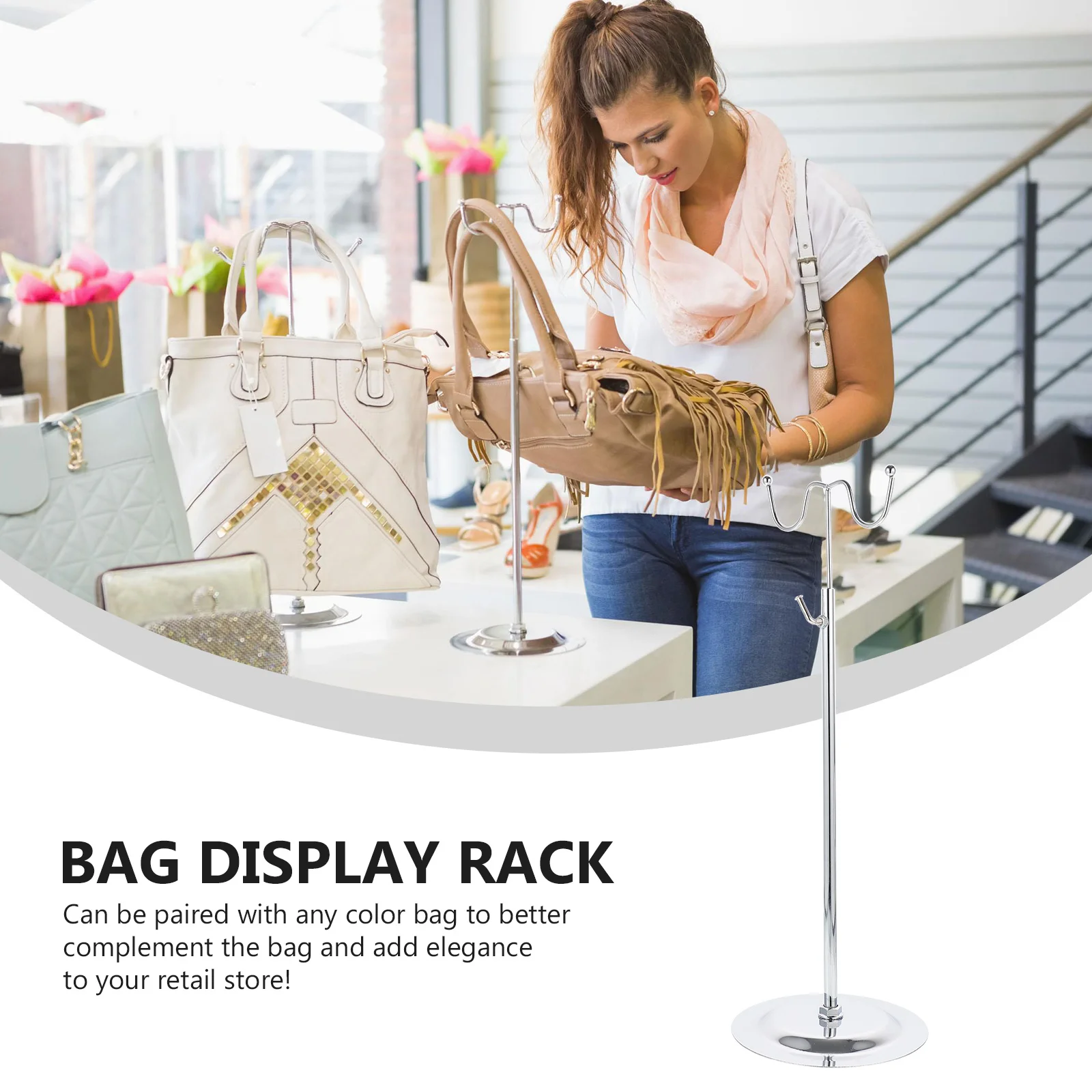 

Stainless Steel Bag Rack Adjustable Handbag Display Stand Holder Purse for Bags Retail
