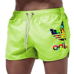 Simple Colorful Printed Men's Beach Shorts Outdoor Leisure Sports Man Clothing Loose Belt Drawstring Quick Drying Board Shorts