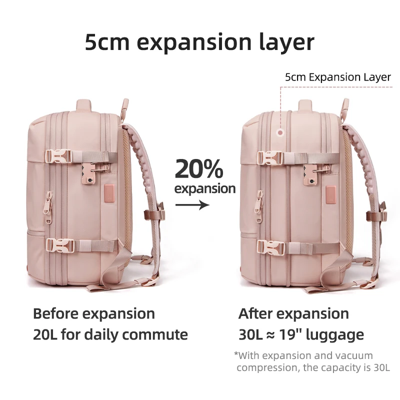 Travel Woman Backpack 16 inch Vacuum Compression Laptop Backpack USB Charging School Backpack Extended Hiking Business Backpack