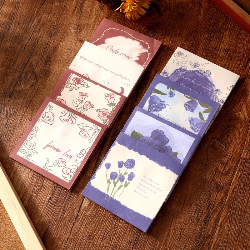 kawaii Sticky Notes Red And Blue Rose Sticky Notes High-value Tearable Self-Adhesive Sticky
