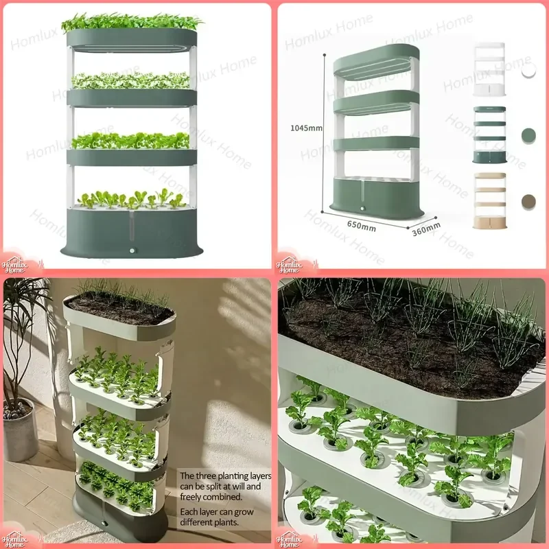Smart Hydroponic Growing System Indoor Soilless Vegetable Garden Multi-Layer Balcony Plant Rack with LED Grow Lights for Home