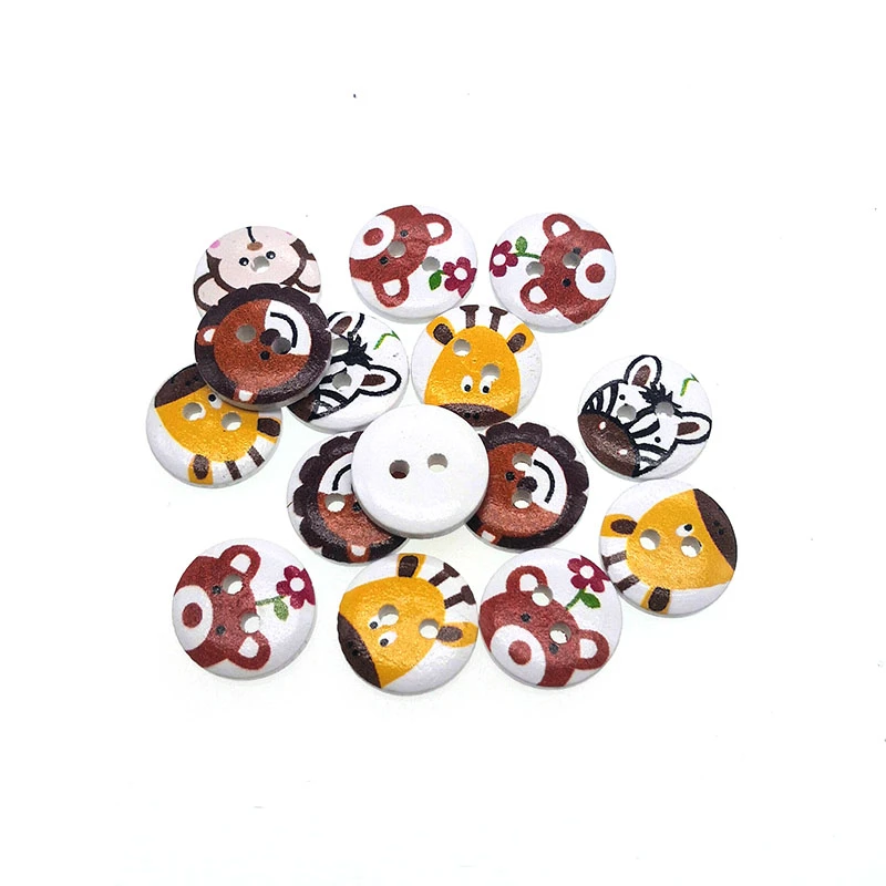 50PCs Wood Sewing Buttons Scrapbooking 2 Holes Animals Mixed Random 15mm Dia. Costura Botones Decorate bottoni botoes B20429