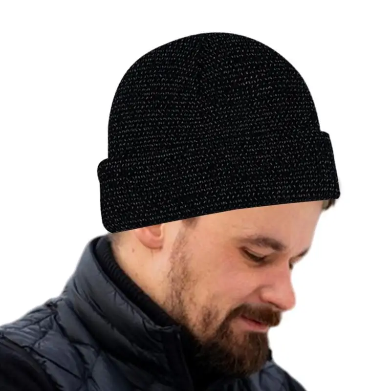 Reflective Winter Beanie Hats Reflective Beanie Cap For Men Women High Visibility Winter Soft Warm Knit Cuffed Hats For Running