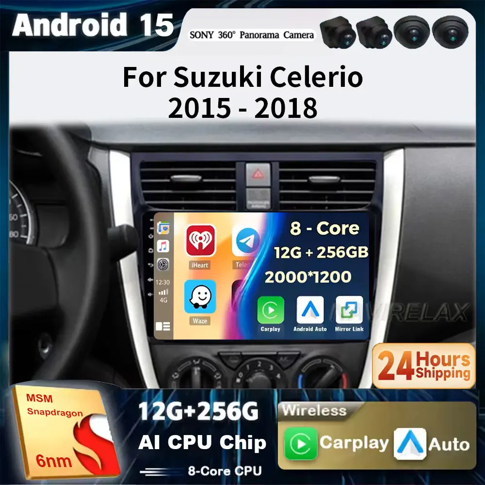 

Автомобильный радиоприемник CarPlay Android 15, для Suzuki Celerio Alto 2015-2018, мультимедийный видеоплеер, стерео GPS-навигация, авторадио 2din