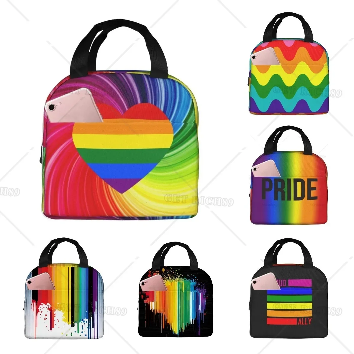 

Rainbow Gay Colorful Heart LGBT Lunch Bag Insulated Heat Retaining Lunch Box Portable Reusable Tote Bagsfor Outdoors Activities