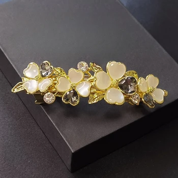 New Korean Premium Purple Crystal Lily Alloy Spring Hairpin Sweet Half Tie Hairpin Top Clip Elegant Mom Fashion Hairpin