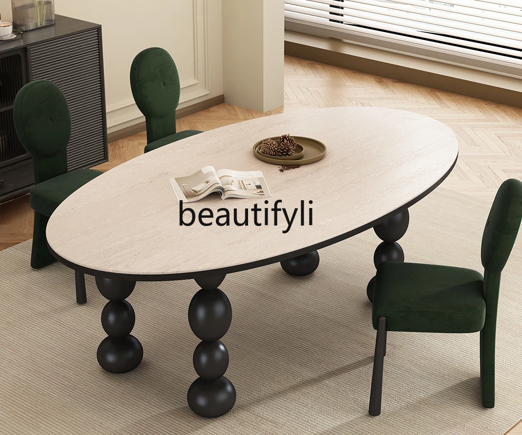 

Stone Plate Dining Table Household Small Apartment Rectangular Dining Table Retro Style High-End Thickening 2024 New