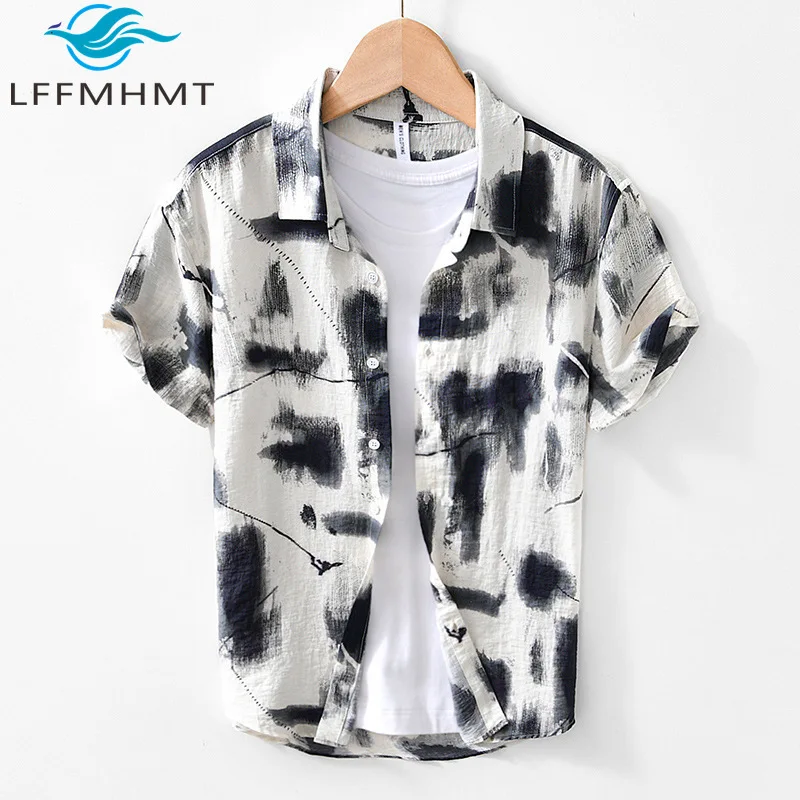 

L145 Japanese Style Vintage Streetwear Men's Summer Fashion Printed Short-sleeved Shirt Fashionable Casual Loose Tops Male