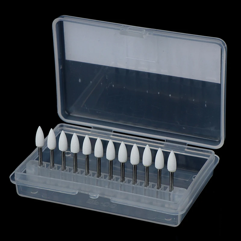 12pcs / Set Dental White Polishing Stones Flame Cone shape burs Arkansas Stone Bur Fit For High Speed Handpiece view 2
