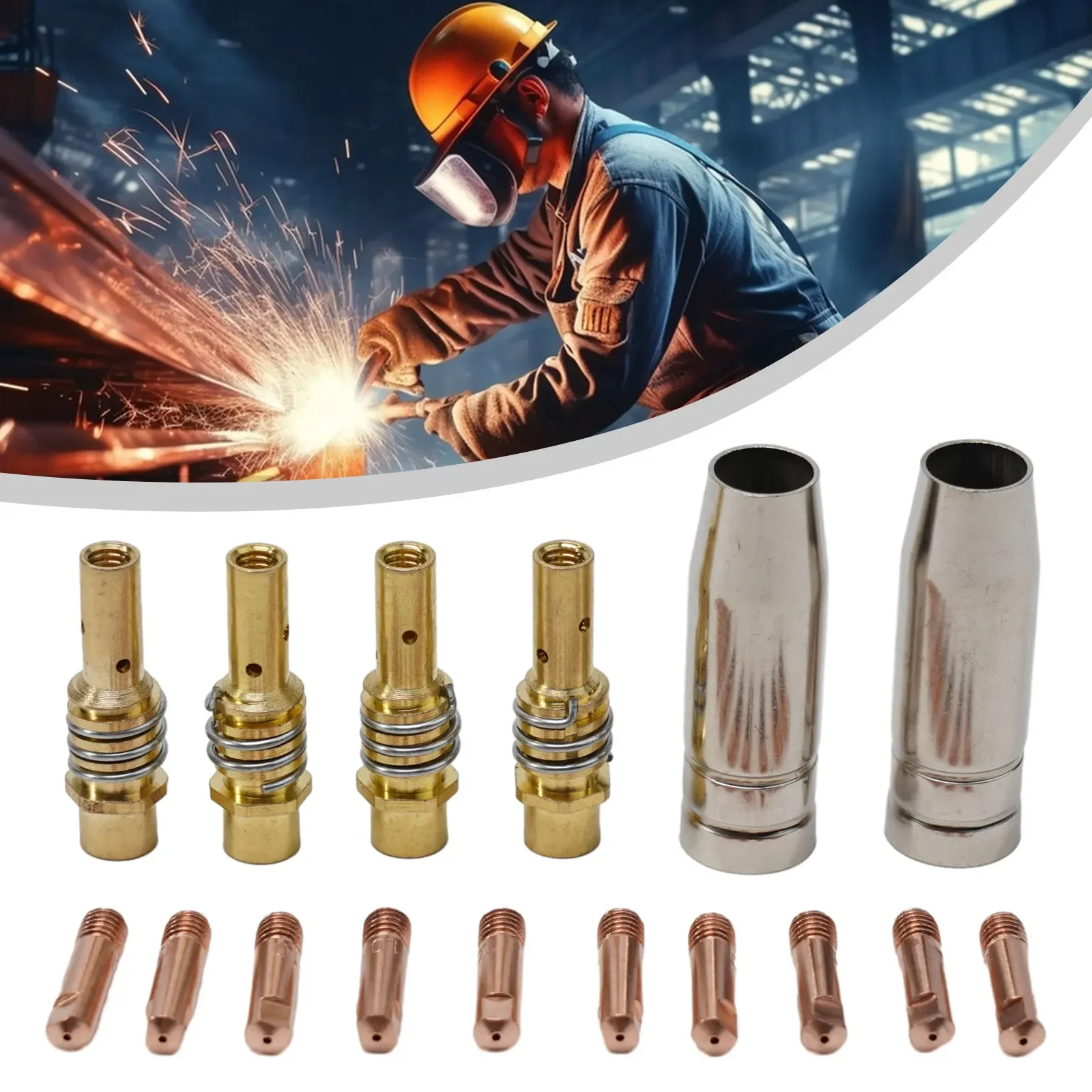 Reliable Mig Contact Tip Consumables 16PC MIG Welding MB15 15AK Contact Tip, 0 6/0 8/0 9/1 0/1 2mm, Suitable For Various Brands