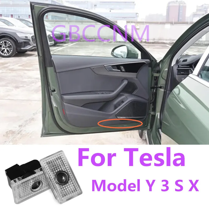 2Pcs For TESLA Model 3 Y X S 2015 - 2020 2016 2017 2018 2019 LED Car Interior Door Light Bulbs Decoration Lamp Auto Accessories