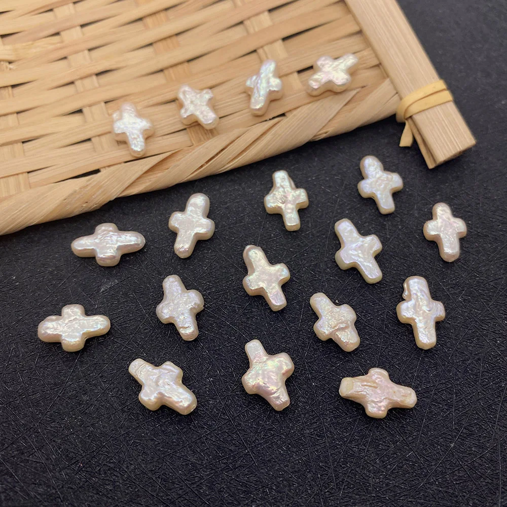 

9x14mm Natural Freshwater Pearl Beads Irregular Cross-shaped Straight Hole Loose Bead for Bracelet Women DIY Jewelry Making Gift