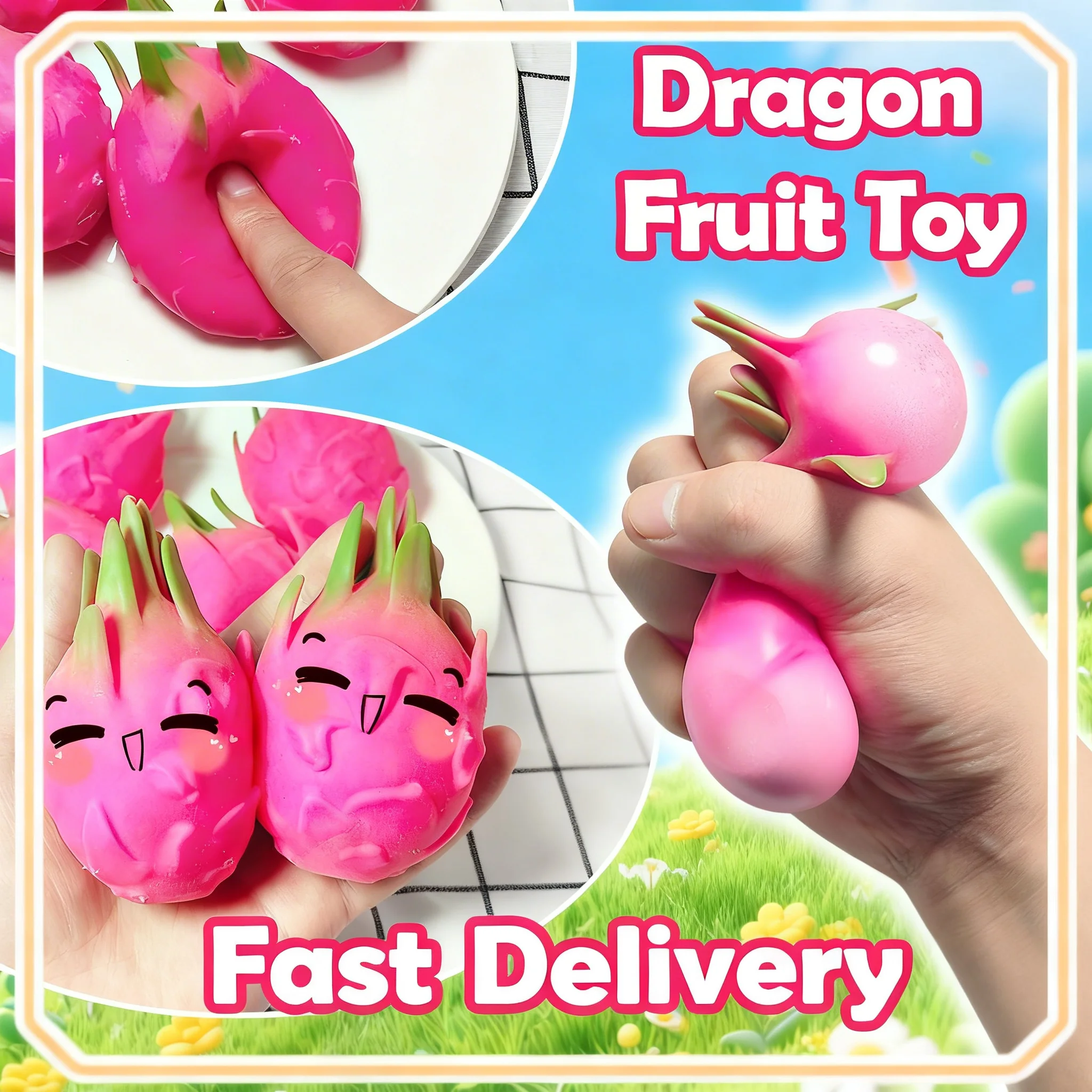 1/2PCS Funny Decompression Vent Dragon Fruit Squeeze Ball Gift Squishy Squeeze Stress Reliever Fidget Sensory Toy Simulation Fru