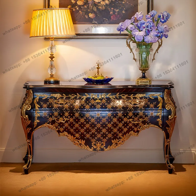 American retro solid wood painted porch cabinet copper carving villa living room home advanced decorative cabinet
