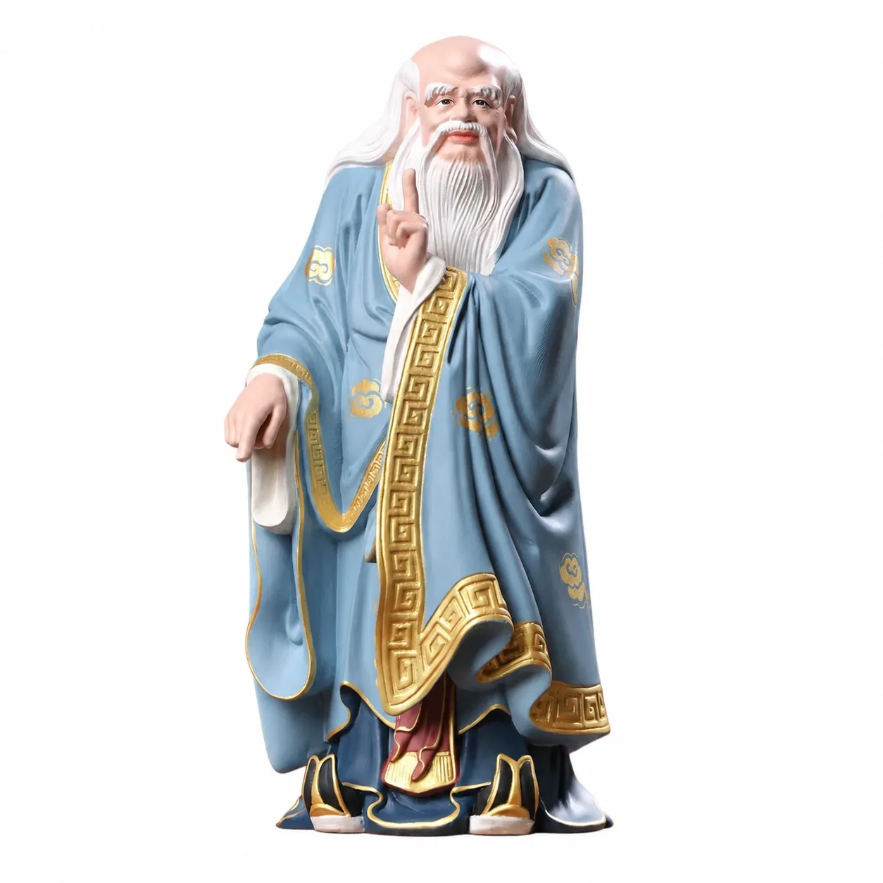 Hand Carved Hinoki Wood Laozi Statue Taoist Supreme Master Figurine for Traditional Asian Living Room Desk Decor Gift
