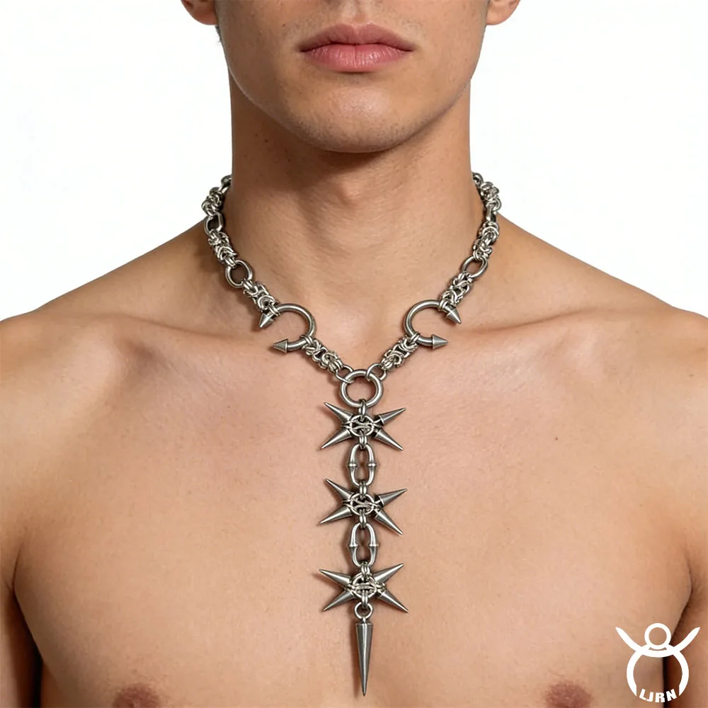 2026 New Punk Necklace Silver Color Metal Unisex Skeleton Spike Titanium Steel Cool Neck Accessaries for Women Men Jewelry