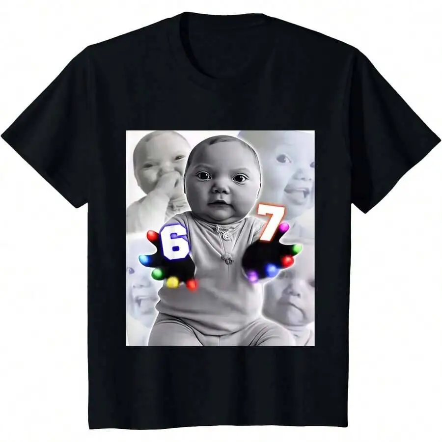 Gloving Niche 67 Six Seven Hand Funny Ai Baby Meme T-Shirt 100% Cotton Trendy Y2K Short-Sleeve Tee-Soft, Quick-Drying,