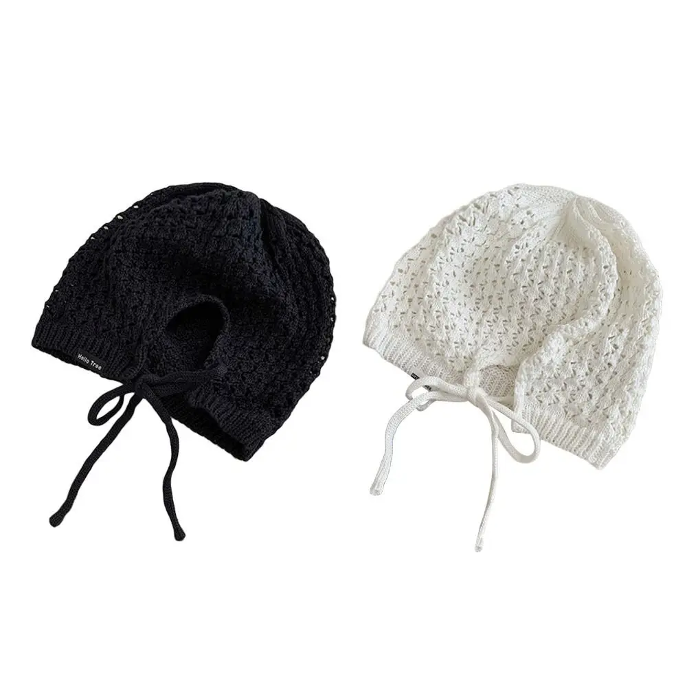 Breathable Hollowed Out Knitted Hat Bowknot Lace Beret Cap Fashion Casual Skullies Hat for Women