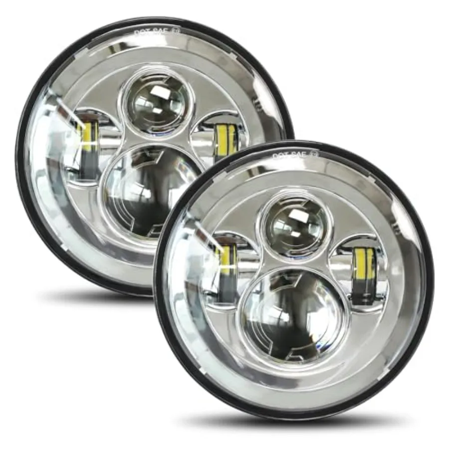

2pcs 7 Inch LED Headlight Chrome Round Hi/Lo Beam for Jeep Wrangler JK CJ TJ Miata Chevy SC2 Car Light Upgrade