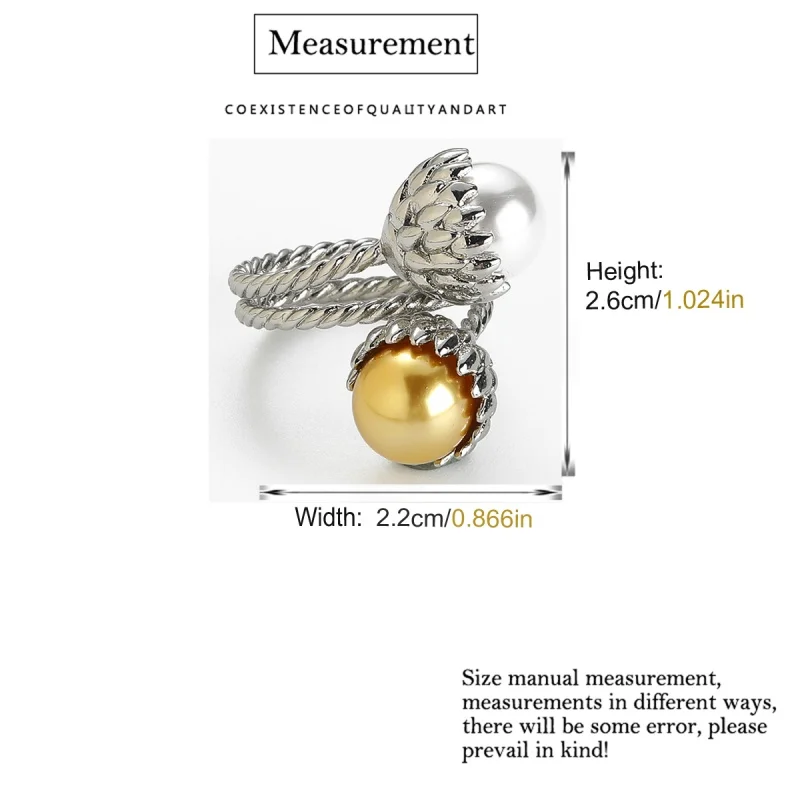 خاتم عتيق من اللؤلؤ الأبيض والأصفر إكسسوارات نسائية طبيعية فضية اللون متقاطعة مفتوحة اتجاهات المجوهرات الفاخرة 2025 حفلة عالية الجودة