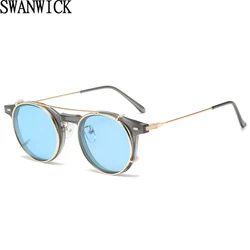 Swanwick round sunglasses clip on retro ladies polarized optical fashion glasses tr90 uv400 women female driving blue eyeglasses