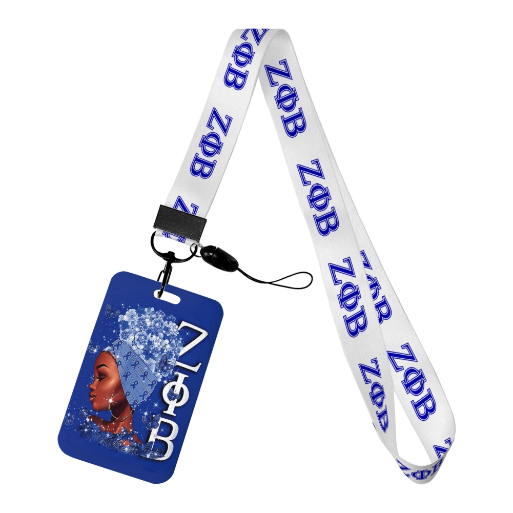 Zeta Phi Beta Sorority Zfb Sorority Women Lanyards Id Badge Holder Strap Bus Card Pass Cover Slip Bank Card Holder