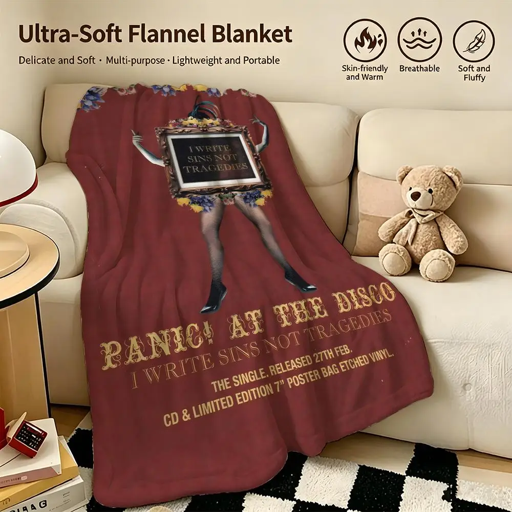 music P-Panic! At The Disco-o Throw Warm Soft Flannel Blanket, Multi-use for Sofa Bed Camping Travel Nap