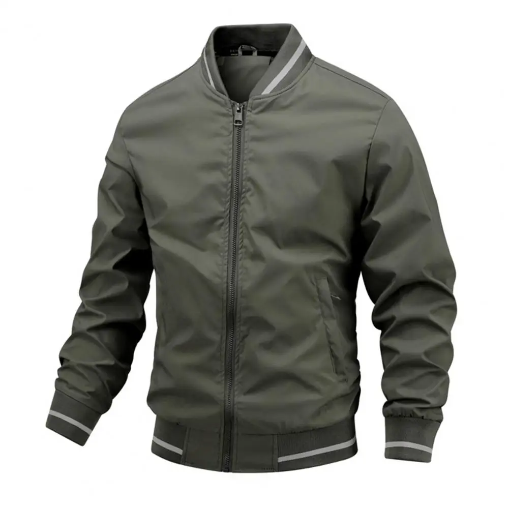 Blouson aviateur à col montant pour hommes d'âge moyen, pardessus à fermeture éclair, manchette de lit en deau, coupe-vent, vestes de baseball, automne