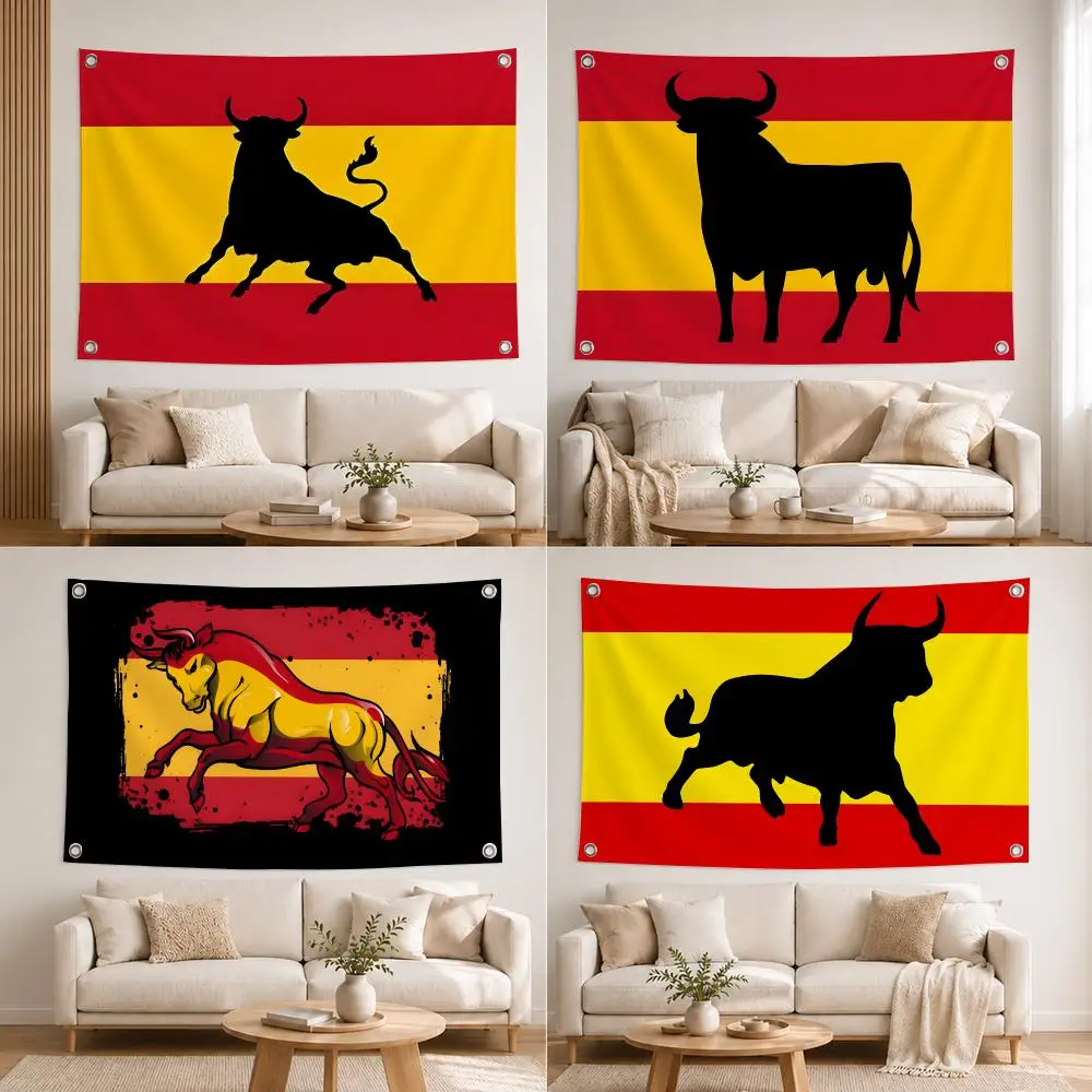 Spain Bull Flag Osbourne Bull Flags Home Yard Garden Wall Hanging Flag Indoor Outdoor Banner Decor for Patio Backdrop Art