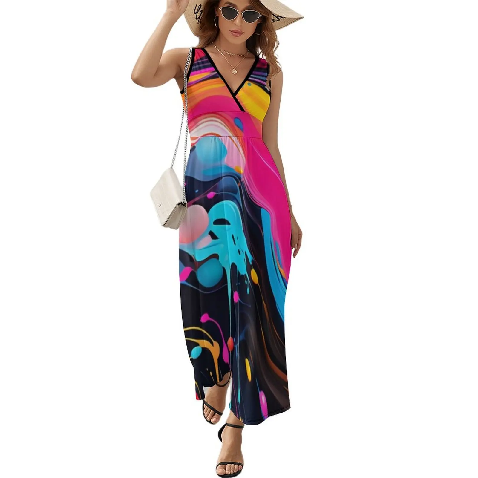 

Neon Splatter Paint Abstract Art - Wallaura Design Sleeveless Dress luxury woman party dress women dresses clothes for women